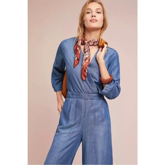 Anthropologie Cloth & Stone Chambray Denim Jumpsuit NEW XS - Picture 3 of 13